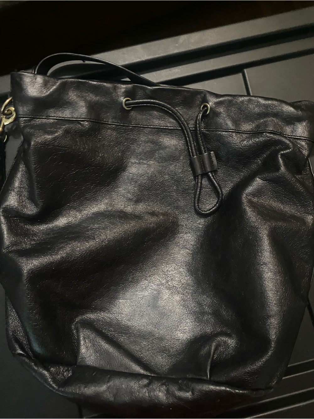 Cole Haan Black Leather Drawstring Shoulder Tote